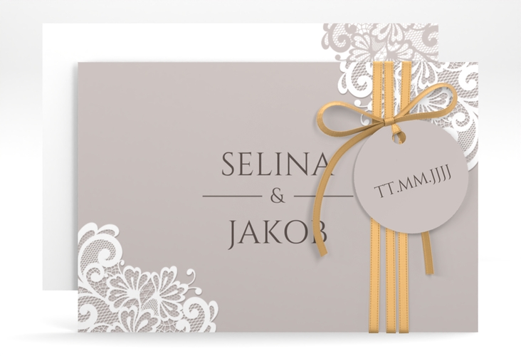 Save the Date-Karte Vintage A6 Karte quer mit floraler Spitze