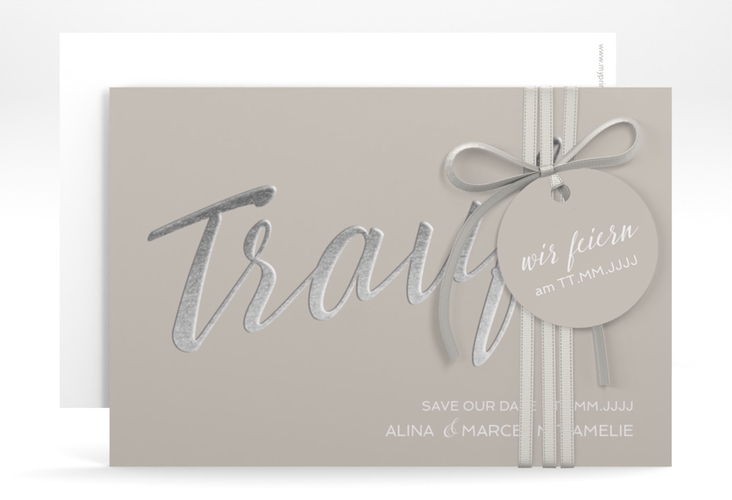 Save the Date-Karte Traufe A6 Karte quer grau
