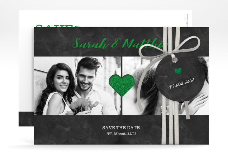 Save the Date-Karte Sparkly A6 Karte quer gruen hochglanz
