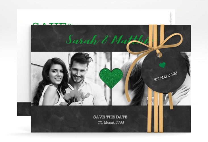 Save the Date-Karte Sparkly A6 Karte quer gruen hochglanz
