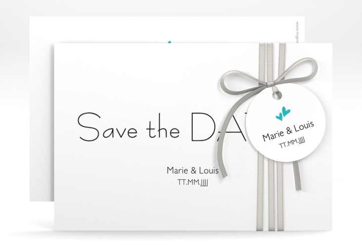 Save the Date-Karte Hochzeit Twohearts A6 Karte quer tuerkis hochglanz