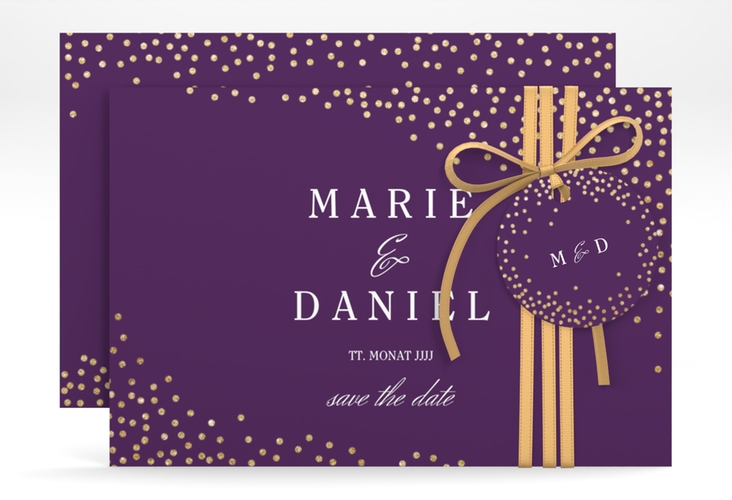 Save the Date-Karte Glitter A6 Karte quer lila hochglanz