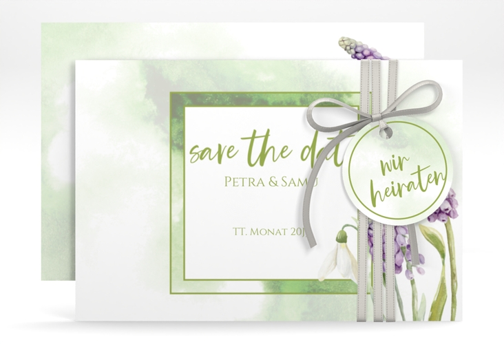 Save the Date-Karte Frühling A6 Karte quer mit Frühlingsblumen in Aquarell