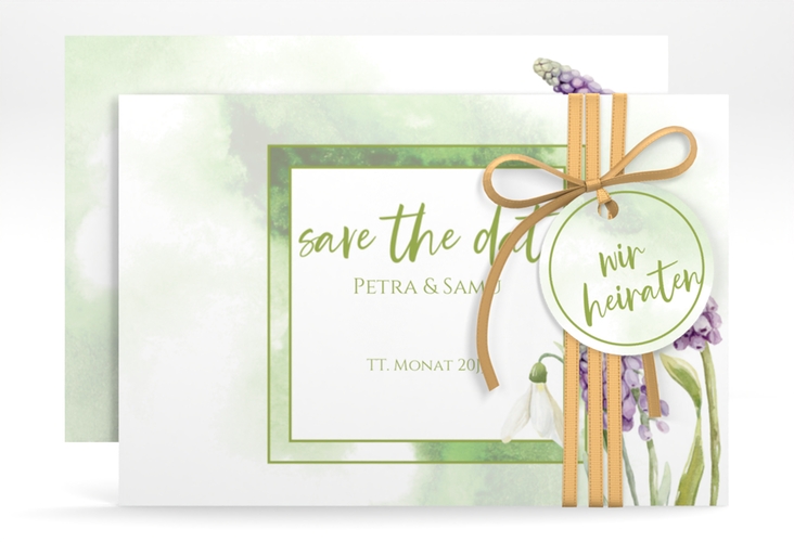 Save the Date-Karte Frühling A6 Karte quer mit Frühlingsblumen in Aquarell