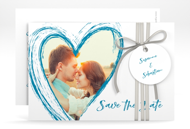Save the Date-Karte Liebe A6 Karte quer tuerkis hochglanz