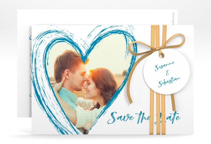 Save the Date-Karte Liebe A6 Karte quer tuerkis hochglanz