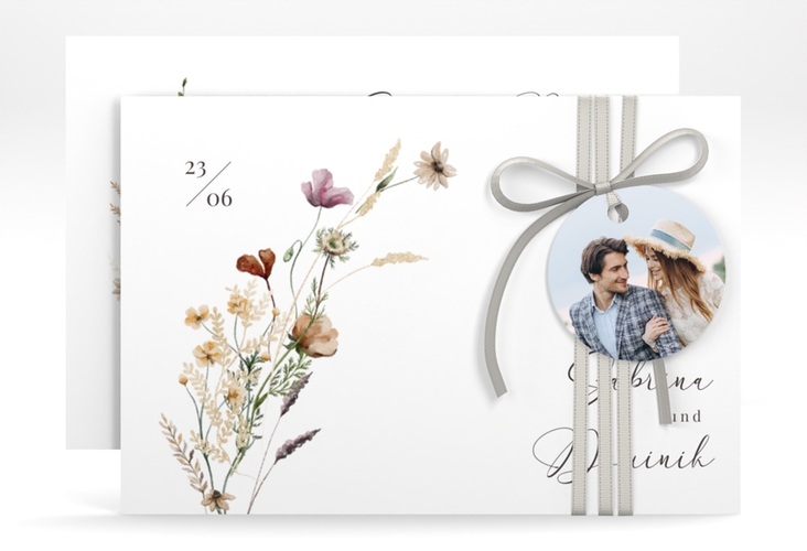 Save the Date-Karte Sauvages A6 Karte quer mit getrockneten Wiesenblumen
