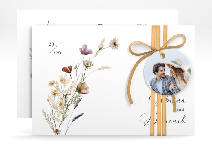 Save the Date-Karte Sauvages A6 Karte quer mit getrockneten Wiesenblumen