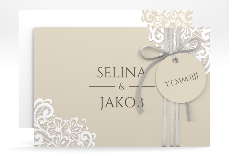 Save the Date-Karte Vintage A6 Karte quer mit floraler Spitze