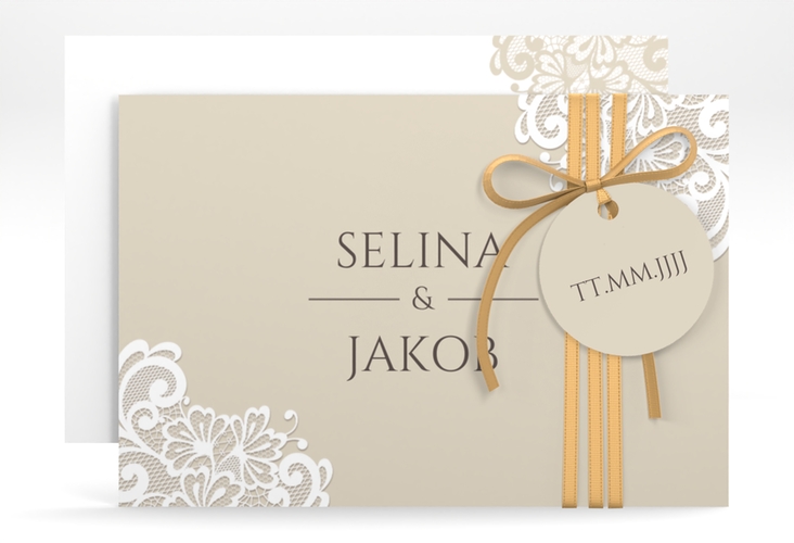 Save the Date-Karte Vintage A6 Karte quer mit floraler Spitze