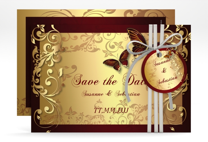 Save the Date-Karte Hochzeit Toulouse A6 Karte quer rot hochglanz romantisch mit Schmetterlingen