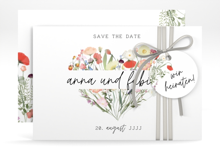 Save the Date-Karte Wildblumenherz A6 Karte quer bunt hochglanz