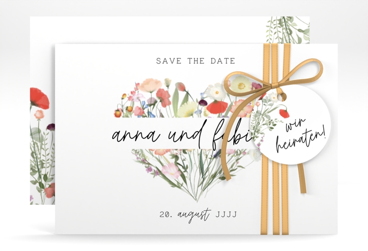 Save the Date-Karte Wildblumenherz A6 Karte quer bunt hochglanz