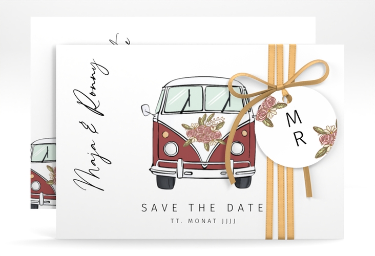 Save the Date-Karte Hochzeitsbulli A6 Karte quer rot hochglanz