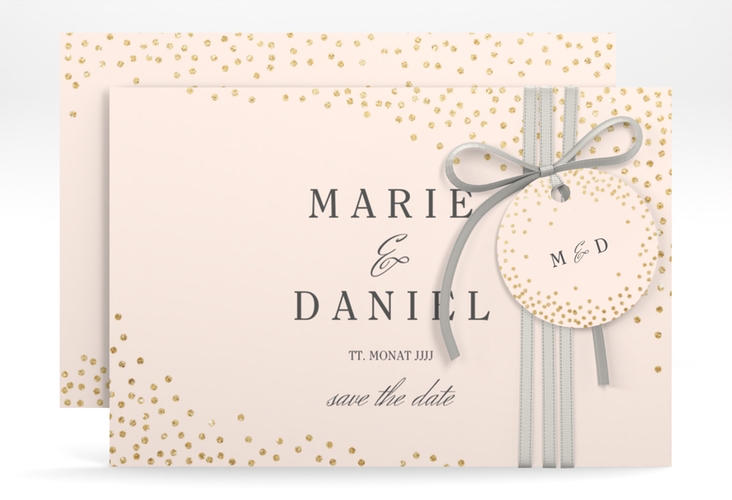Save the Date-Karte Glitter A6 Karte quer rosa hochglanz