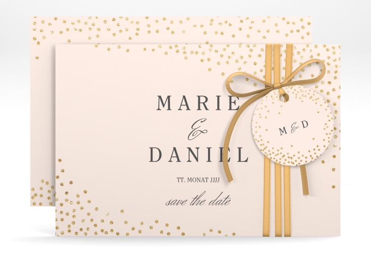 Save the Date-Karte Glitter A6 Karte quer rosa hochglanz