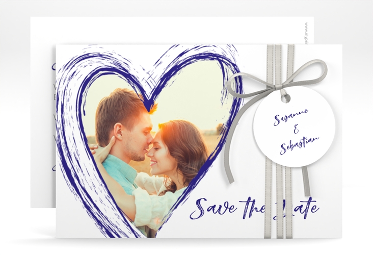Save the Date-Karte Liebe A6 Karte quer blau hochglanz