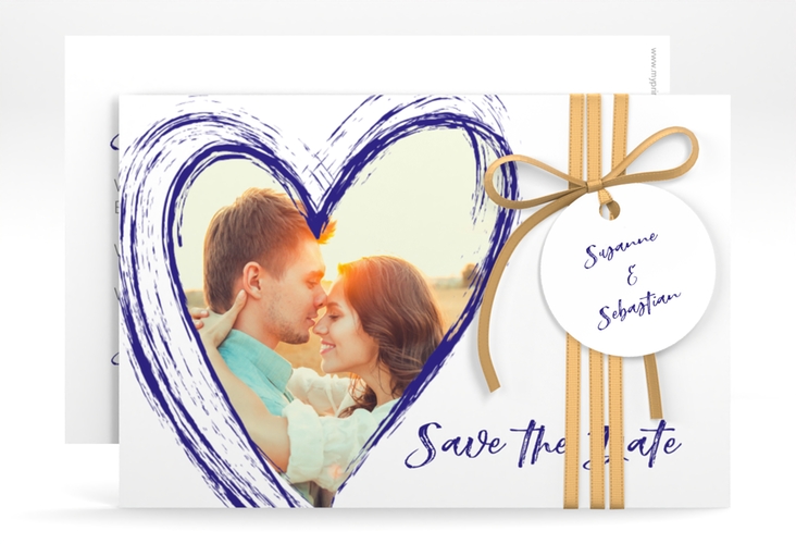 Save the Date-Karte Liebe A6 Karte quer blau hochglanz