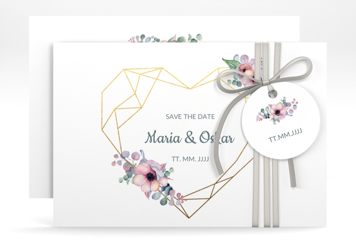 Save the Date-Karte Herzgold A6 Karte quer