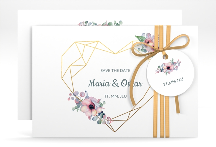 Save the Date-Karte Herzgold A6 Karte quer