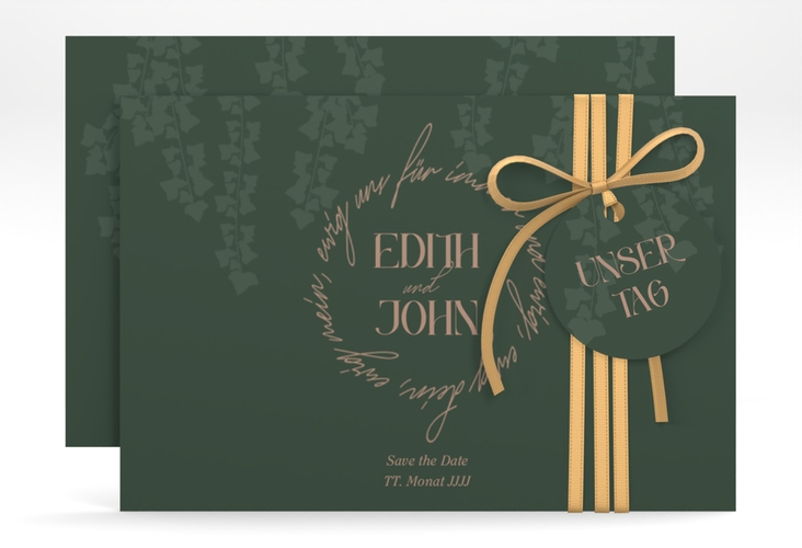 Save the Date-Karte Efeugrün A6 Karte quer im Fantasy-Elfen-Design mit Efeu
