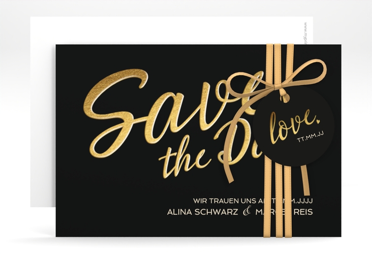 Save the Date-Karte Glam A6 Karte quer schwarz hochglanz