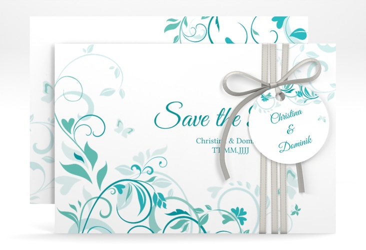 Save the Date-Karte Lilly A6 Karte quer tuerkis hochglanz