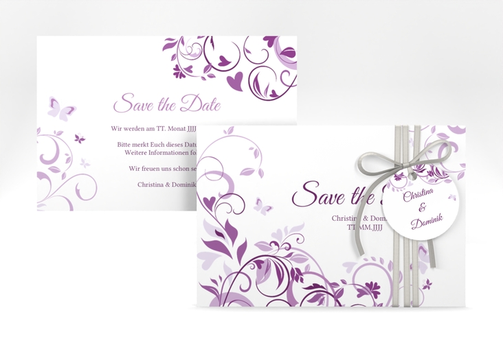 Save the Date-Karte Lilly A6 Karte quer lila hochglanz