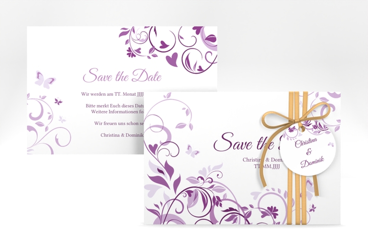 Save the Date-Karte Lilly A6 Karte quer lila hochglanz