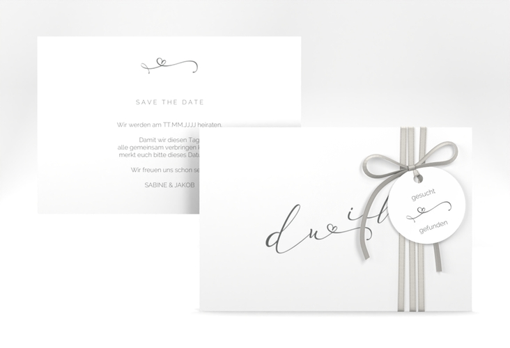 Save the Date-Karte Zweisamkeit A6 Karte quer weiss hochglanz im minimalistischen Stil mit Aufschrift du & ich