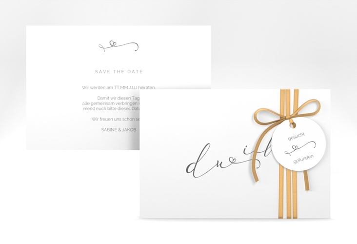 Save the Date-Karte Zweisamkeit A6 Karte quer weiss hochglanz im minimalistischen Stil mit Aufschrift du & ich