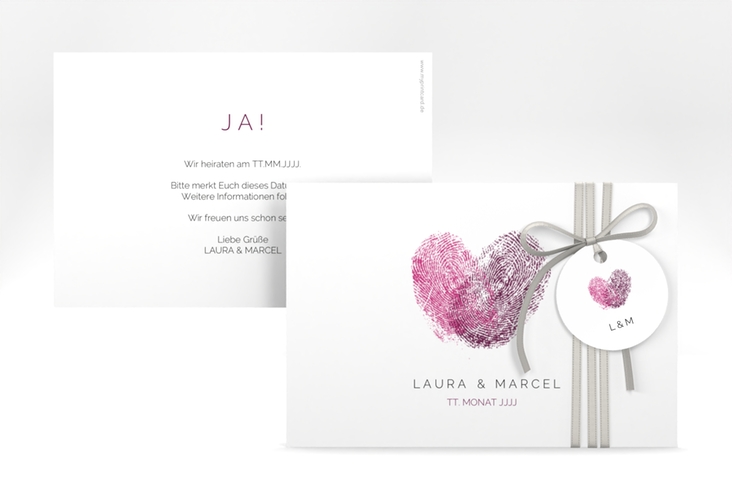 Save the Date-Karte Fingerprint A6 Karte quer schlicht mit Fingerabdruck-Motiv