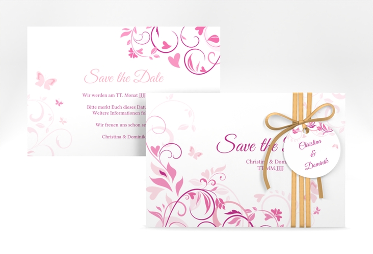 Save the Date-Karte Lilly A6 Karte quer pink hochglanz