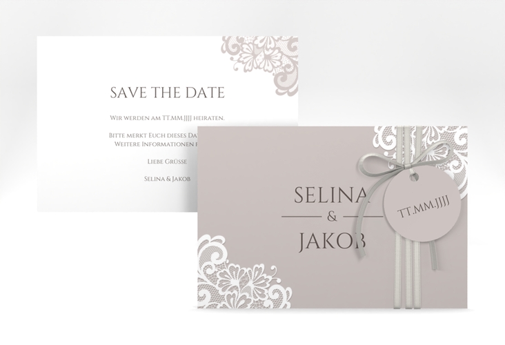 Save the Date-Karte Vintage A6 Karte quer mit floraler Spitze
