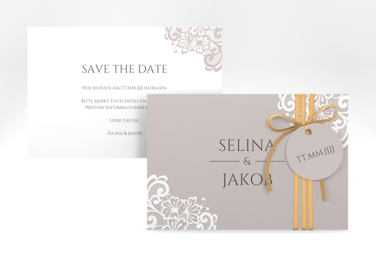 Save the Date-Karte Vintage A6 Karte quer mit floraler Spitze