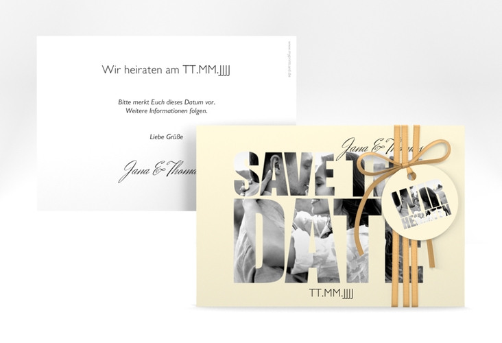 Save the Date-Karte Hochzeit Letters A6 Karte quer beige hochglanz