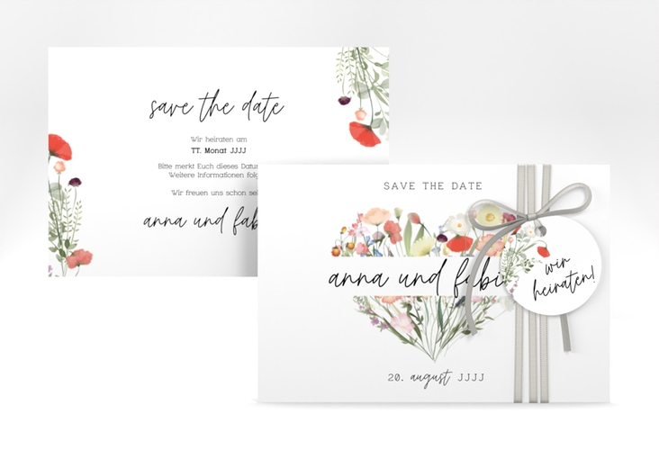 Save the Date-Karte Wildblumenherz A6 Karte quer bunt hochglanz