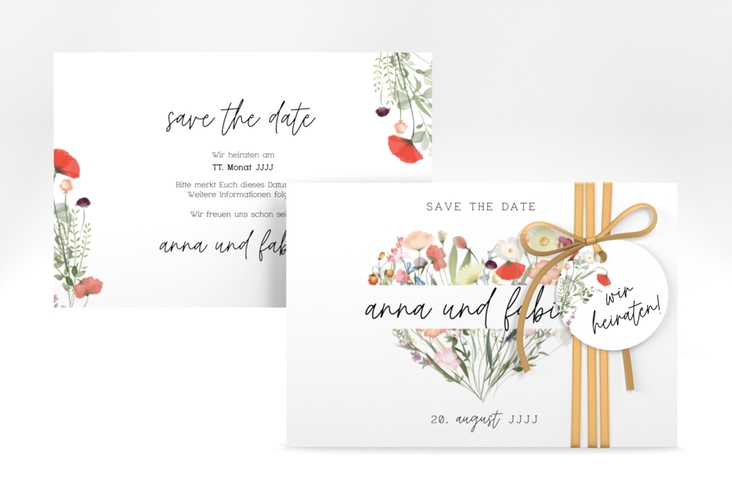 Save the Date-Karte Wildblumenherz A6 Karte quer bunt hochglanz