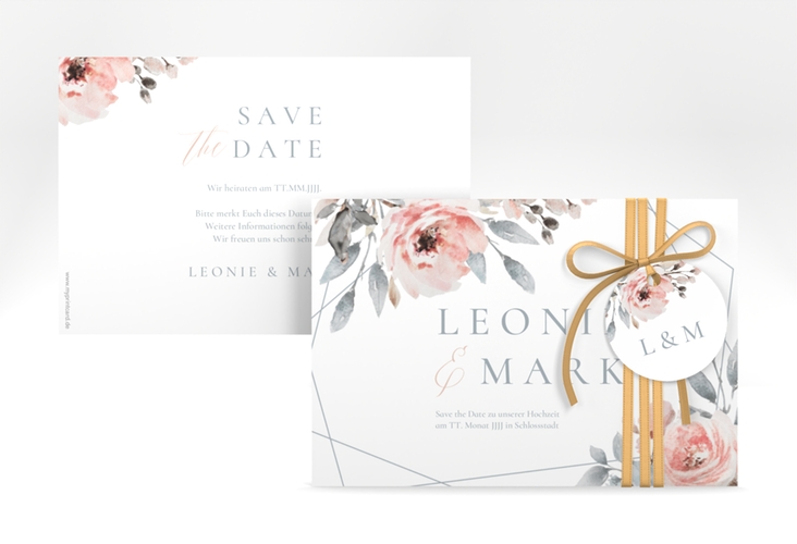 Save the Date-Karte Perfection A6 Karte quer weiss mit rosa Rosen