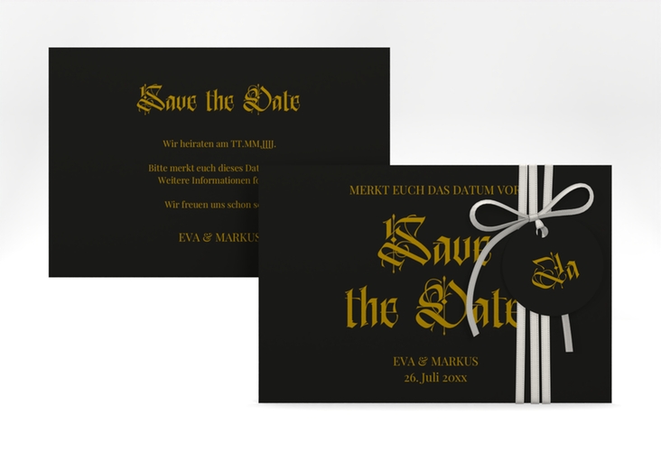 Save the Date-Karte Wednesday A6 Karte quer mit geometrischem Herz und Rosen in Aquarell
