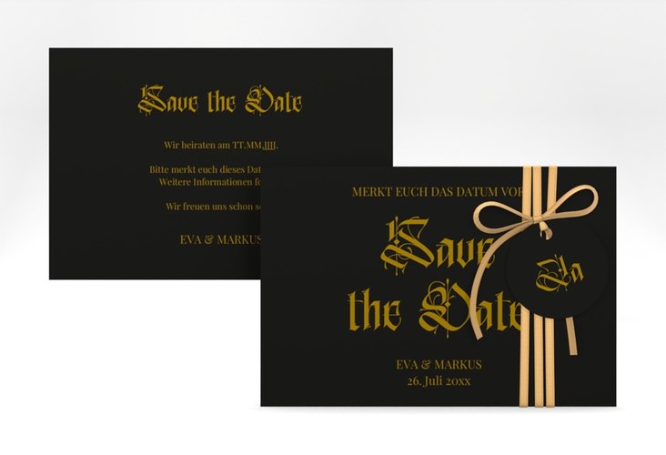 Save the Date-Karte Wednesday A6 Karte quer mit geometrischem Herz und Rosen in Aquarell