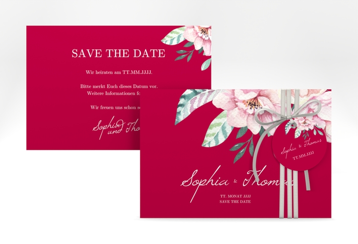 Save the Date-Karte "Blooming" A6 Karte quer rot