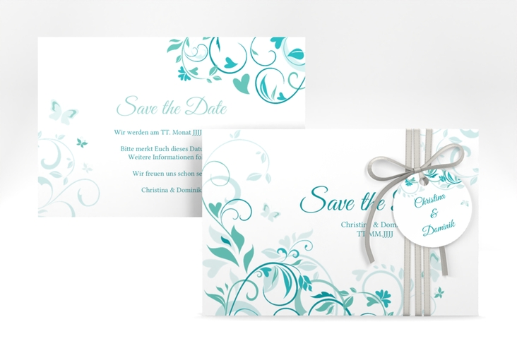 Save the Date-Karte Lilly A6 Karte quer tuerkis hochglanz