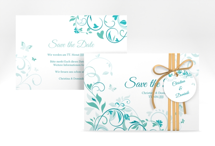 Save the Date-Karte Lilly A6 Karte quer tuerkis hochglanz