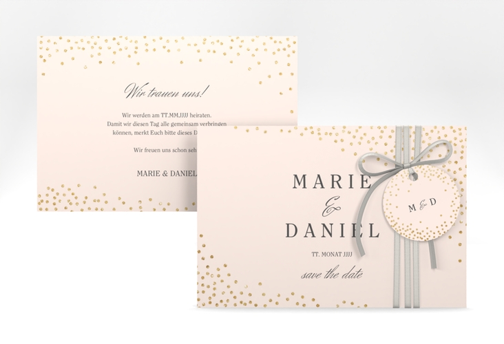Save the Date-Karte Glitter A6 Karte quer rosa hochglanz