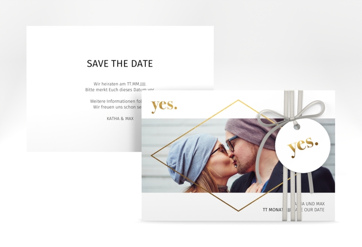 Save the Date-Karte Yes A6 Karte quer gold hochglanz