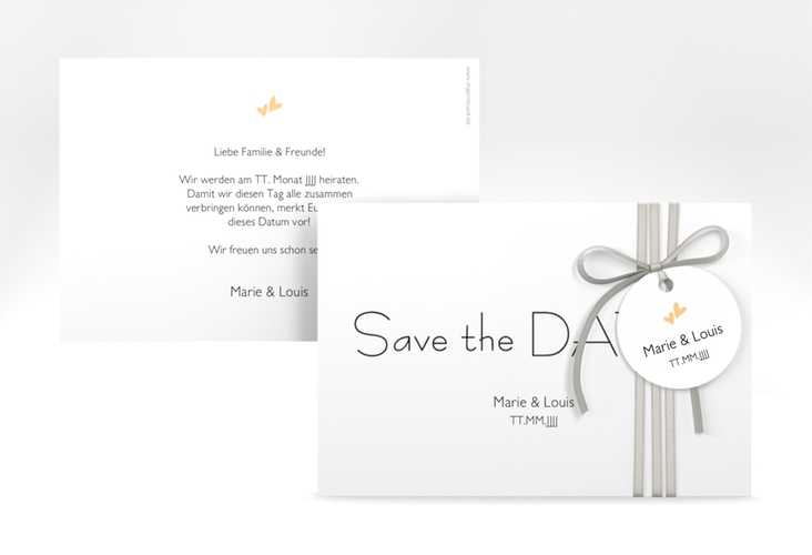 Save the Date-Karte Hochzeit Twohearts A6 Karte quer beige hochglanz