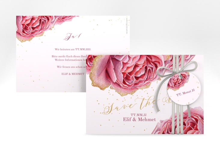 Save the Date-Karte Cherie A6 Karte quer rosa hochglanz