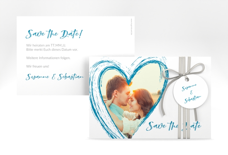Save the Date-Karte Liebe A6 Karte quer tuerkis hochglanz