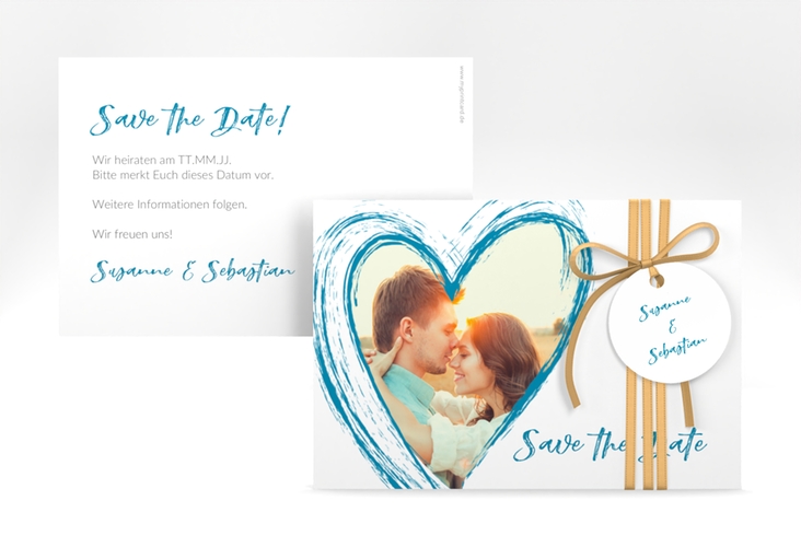 Save the Date-Karte Liebe A6 Karte quer tuerkis hochglanz